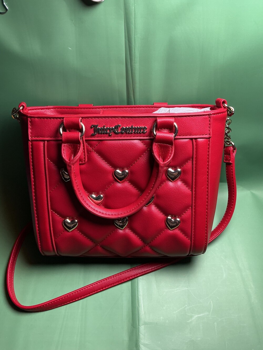 ★ Juicy Couture Colorful Love Mini Tote Red Quilted Heart Stud Crossbody